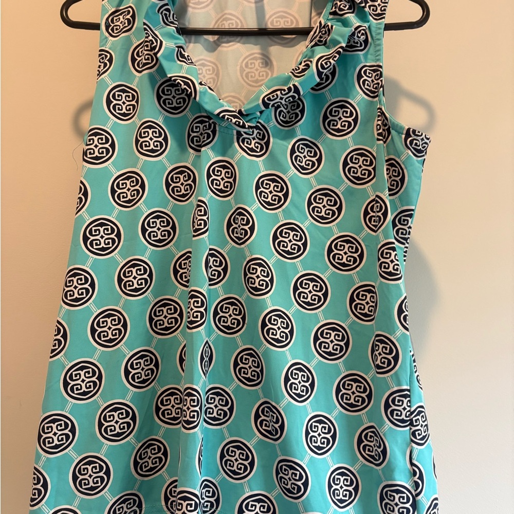 Lulu-B Blue and Green Ruffled Tank Top with Peter Pan Collar